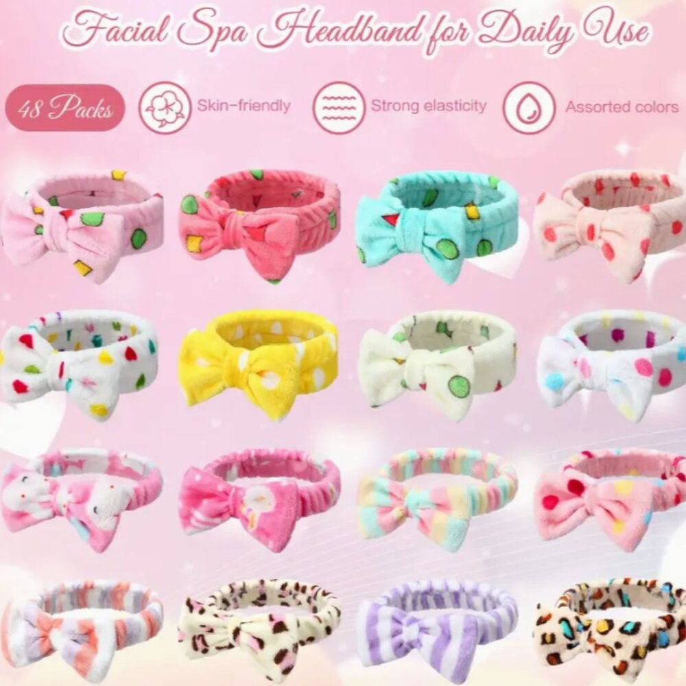 Set of 2 Cute Microfiber Spa Bow Headbands - Skincare, Makeup, Washing Face 🎀 - Picture 3 of 5